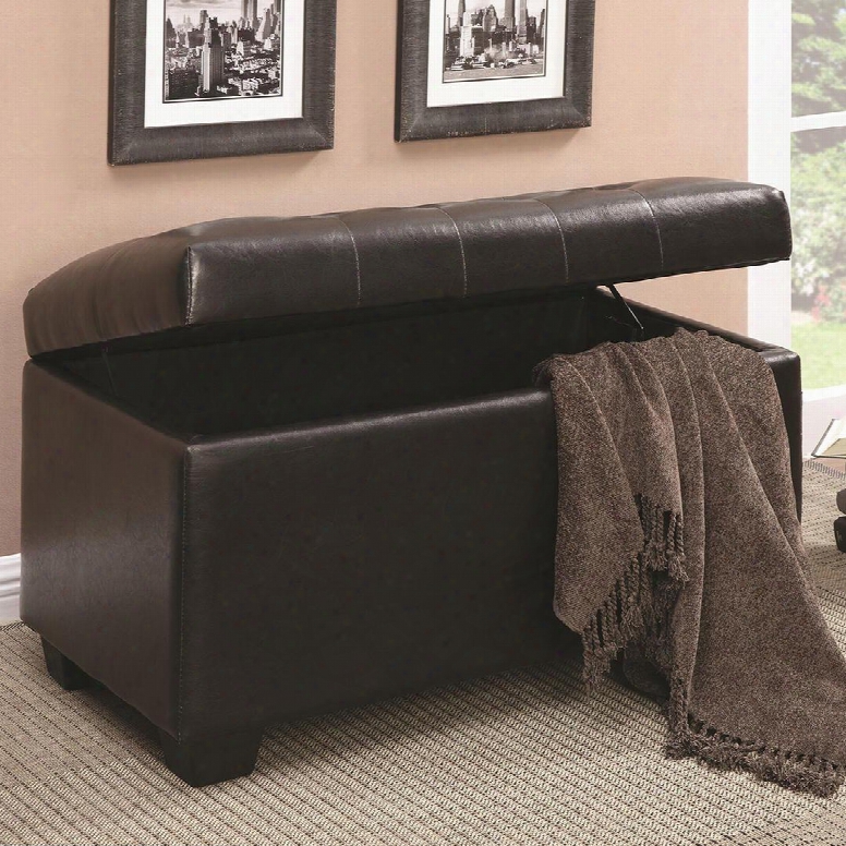 500948 Ottomans Storage Ottoman With Leather-like Vinyl Upholstery Wooden Legs And Button-tufted Seating In Dark