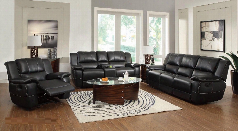 60106set 3 Pc Living Room Set With Sofa + Loveseat + Recliner In Black