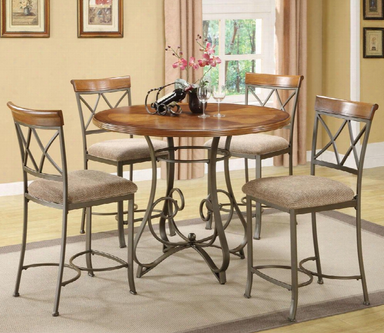 697413430 Hamilton Dining Table With Four Counter Stool Brushed Faux Medium Cherry Wood Top Matter Pewter And Bronze