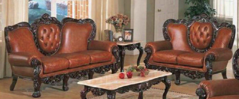 701brown2set Traditional 2 Piece Livingroom Set Sofa + Loveseat In