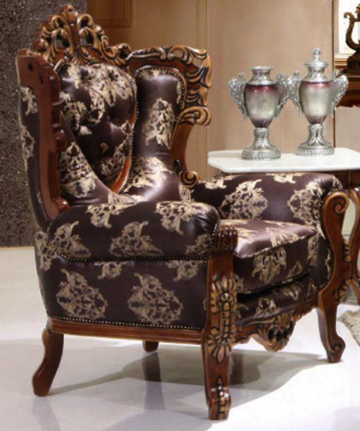 702espressoc Traditional Style Chair With Wood Finish Exquisite Carved Details And Finest Fabric Upholstery In