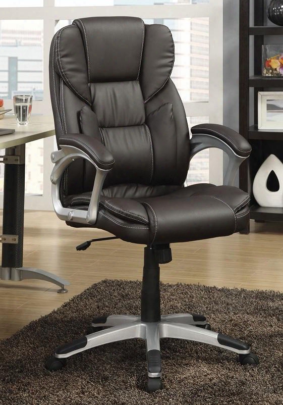 800045 Office Chairs Collection Office Task Chair With Brown Leather-like Vinyl Bowtie Shaped Back Pillow Attached Arms And Swivel Base Wheel Casters In Dark