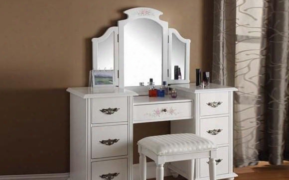 90026kit Vanity With Stool And Tri-fold Vanity Mirror In Torian