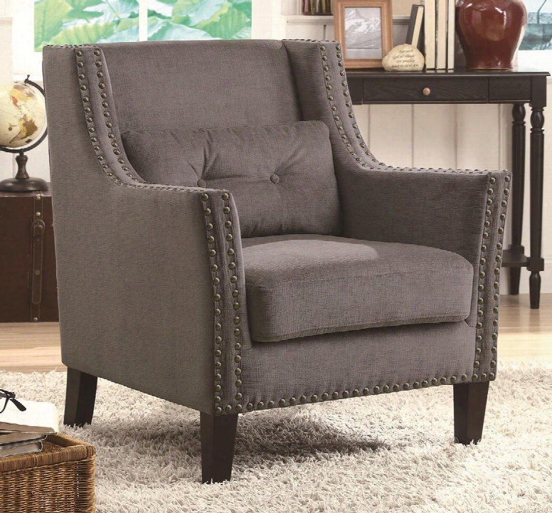 902170 Accent Seating Accent Chair With Nail-head Trim Attached Arms And Tufted Pillow Included In Gray