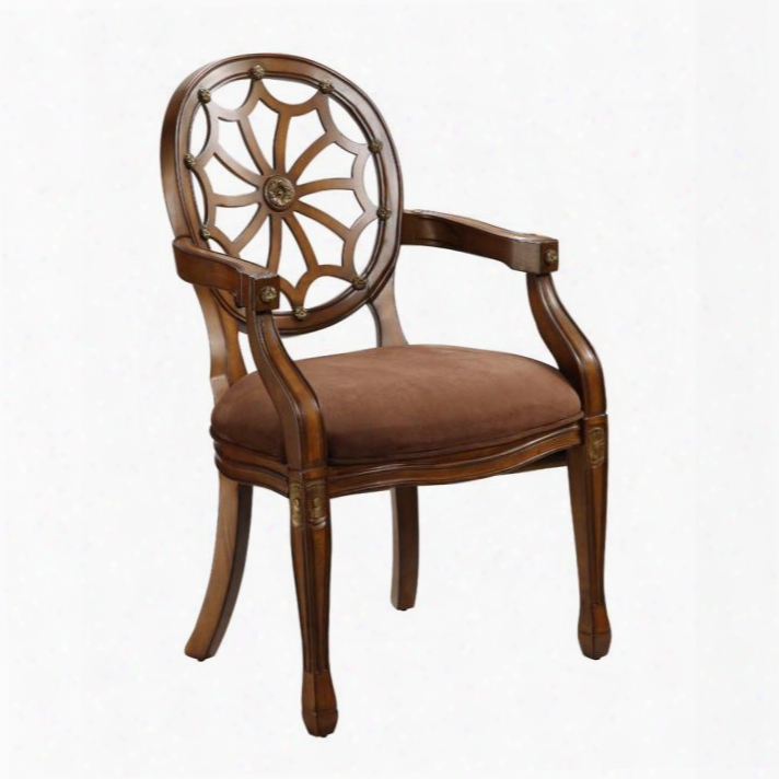 94031 38" Accent Chair With Spider Back Brown Microsuede Upholstery And Gold Tipped Florettes Accents In Warm