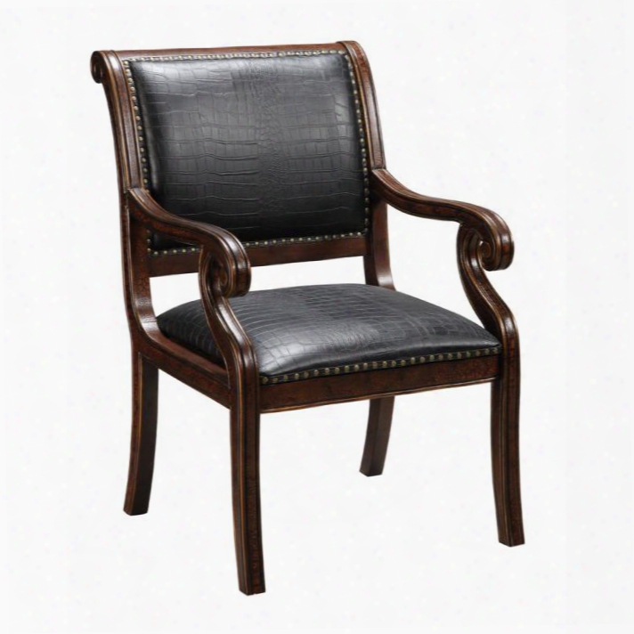 94032 39" Accent Chair With Nail Head Accents Tapered Legs And Black Leather-like Embossed Alligator In Rich Textured