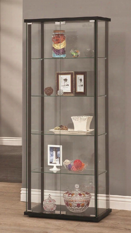 9 50170 Curio Cabinets Contemporary Curio Cabinet With 5 Tempered Glass Shelves Metal Hardware And Solid Wooden Frame In Black