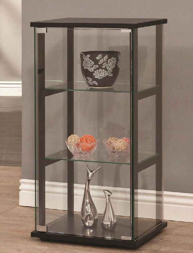 950179 Curio Cabinets Contemporary Curio Cabinet With 3 Tempered Glass Shelves Metal Hardware And Solid Wooden Frame In Black