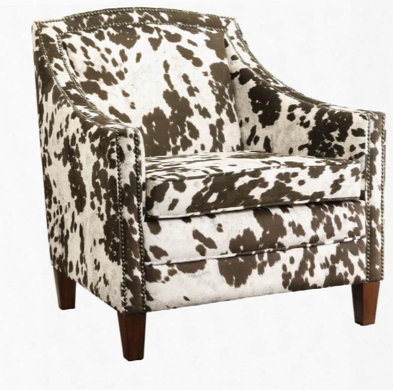 Accent Seating 902134 33.5" Accent Chair With Nail Head Trim Cow Patterned Track Arms And Fabric Upholstery In Brown And White