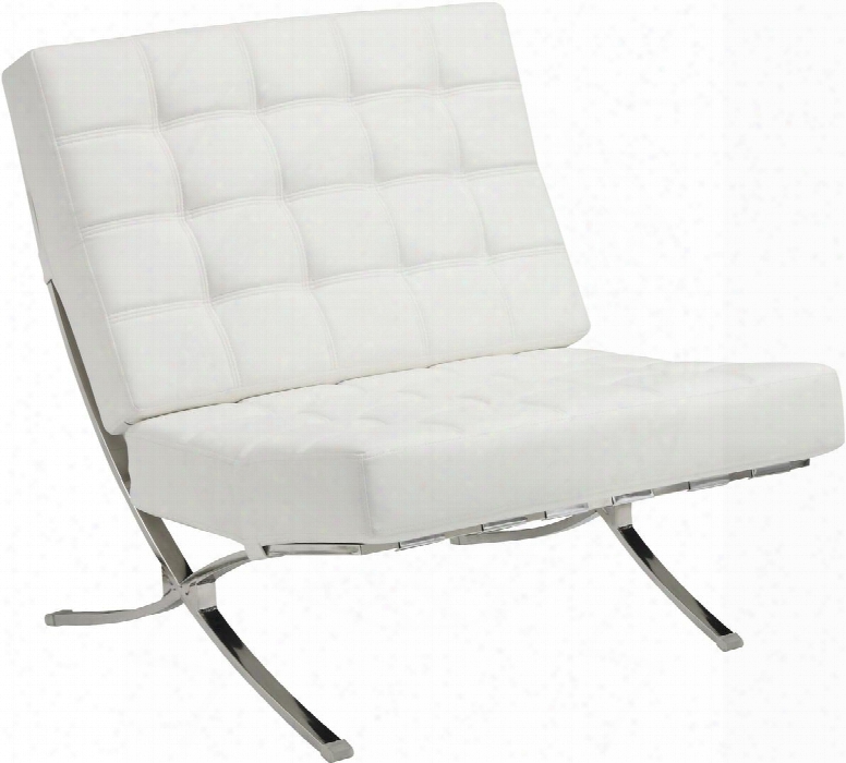 Accent Seating 902183 35.75" Accent Chair With Waffle Pattern X-style Leg Design Chrome Legs And Leatherette Upholstery In White