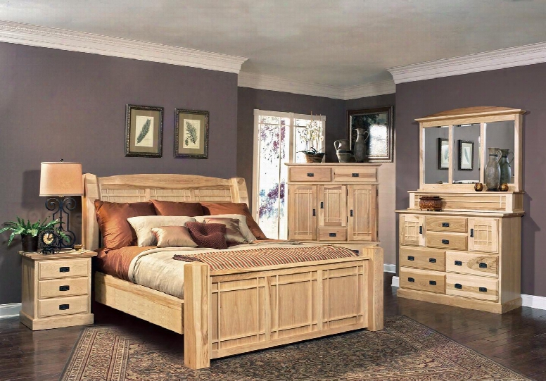 Ahint5170k6p Amish Highlands 6-piece Bedroom Set With Arch Panel King Bed Chest Dresser Mirror And Two