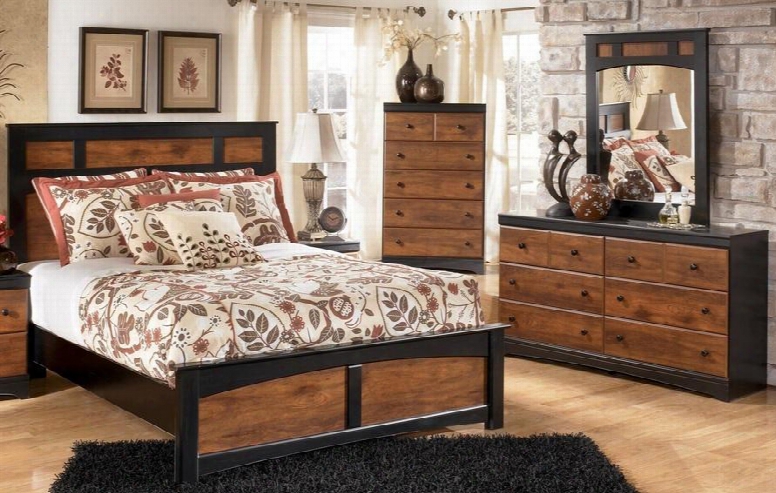 Aimwell Twin Bedroom Set With Panel Bed Dresser Mirror And Chest In Two Tone