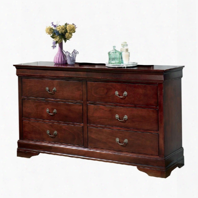 Alisdair B376-31 58" 6-drawer Dresser With Louis Philippe-style Molding Antique Bronze Color Hardware And Made With Subtle Curves In Dark