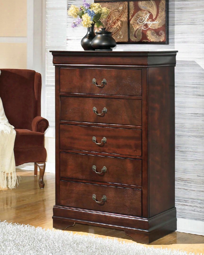 Alisdair B376-46 32&qut; 5-drawer Chest With Louis Philippe-style Molding Antique Bronze Color Hardware And Made By The Side Of Subtle Curves In Dark