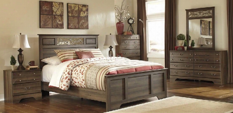 Allymore Queen Bedroom Set With Panel Bed Dresser Mirror And Nightstand In Aged