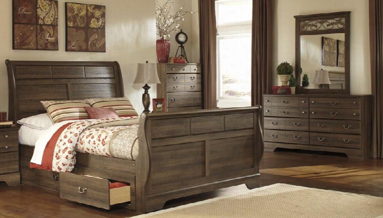 Allymore Queen Bedroom Set With Sleigh Bed Dresser Mirror And Chest In Aged