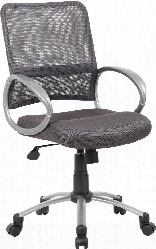 B6416-cg 39" Task Chair With Mesh Back Pewter Finished Loop Arms Adjustable Tilt Tension Control Gas Lift Height Adjustment And Metal Pewter Finished Base