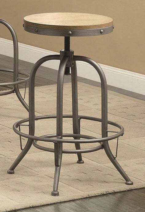 Bar Units And Bar Tables 122098 24" Adjustable Bar Stool With Distressed Wooden Seat Decorative Bolt Accents And Turn Lock For Securing Position In Gunmetal