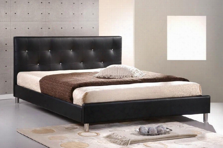 Barbara Bbt6140-black-full 62" Modern Full Bed With Crystal Button Tufting Engineered Wood Frame Silver Steel Legs Faux Leather Upholstery With Light Foam