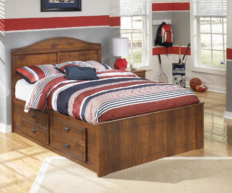 Barchan Collection B228-50/87/84/b100-12 Full Size Panel Bed With Replicated Timber Cherry Grain Vintage Copper Drawer Pulls And Side Roller Glides In Medium