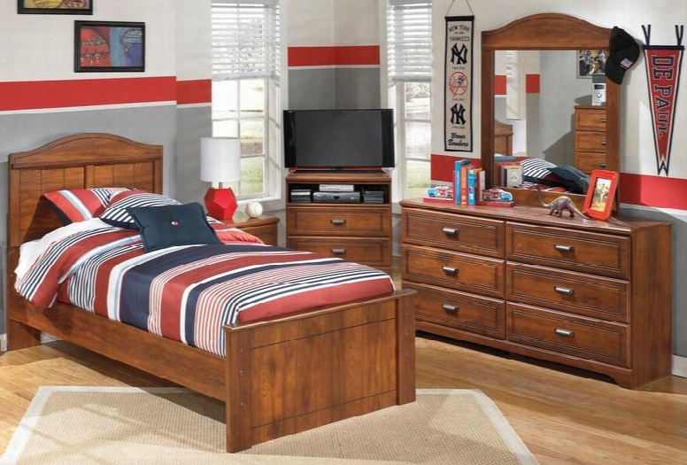 Barchan Full Bedroom Set With Panel Bed Dresser Mirror And Chest In Warm