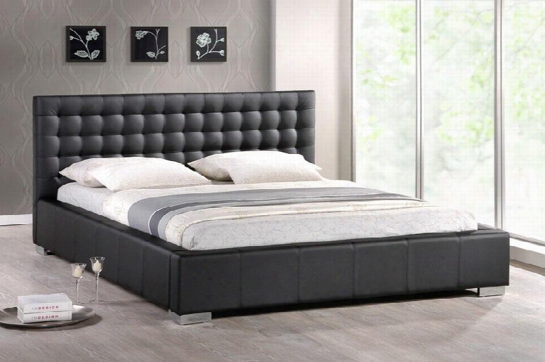 Baxton Studio Madison Bbt6183-black-bed-full 64" Modern Full Size Bed With Upholstered Headboard Faux Leather Upholstery With Light Foam Padding  Mirrored