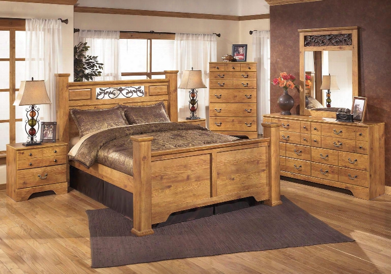Bittersweet King Bedroom Set With Poster Bed Dresser Mirror And Nightstand In Light