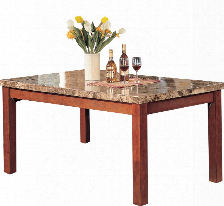 Bologna Collection 07045 64" Dining Table With Brown Marble Top Square Legs And Wood Frame In Brown Cherry