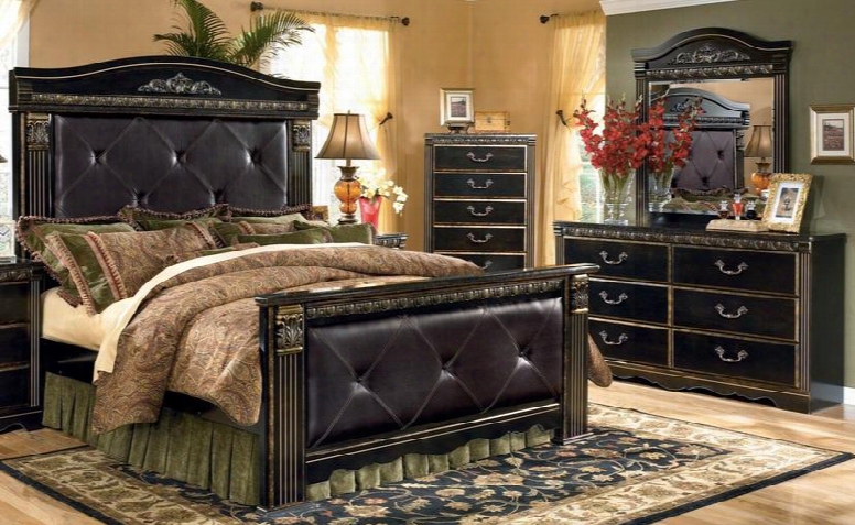 Coal Creek 4-piece Bedroom Set With King Upholstered Mansion Bed Dresser Mirror And Chest In Dark