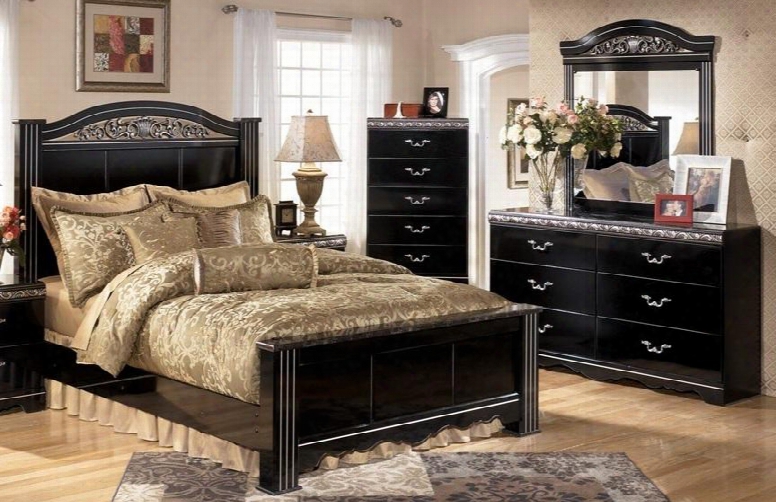 Constellations King Bedroom Set With Panel Bed Dresser Mirror And Chest In Deep Glossy