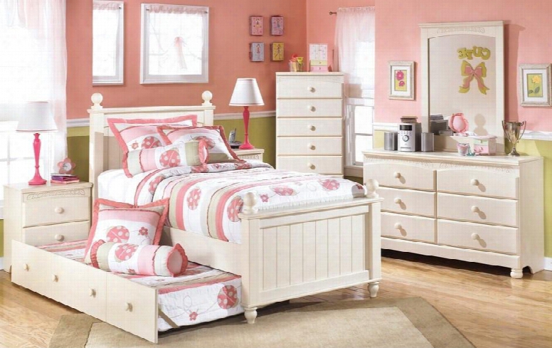 Cottage Retreat Full Bedroom Set With Poster Trundle Bed Dresser Mirror And Chest In