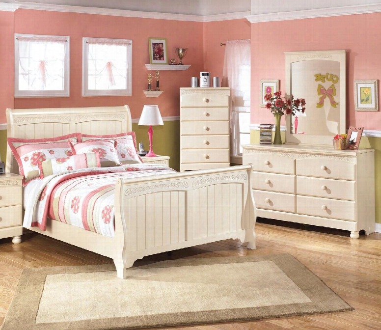 Cottage Retreat Full Bedroom Set With Sleigh Bed Dresser Mirror And Chest In