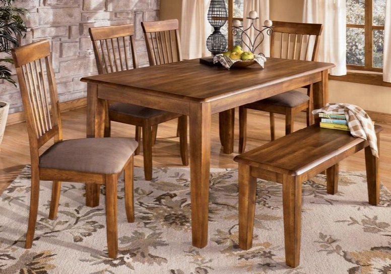 D19 925 Berringer Rectangular Table With Four Chairs One Bench Antique Hardware Selected Veneers And Hardwood Solids In Hickory