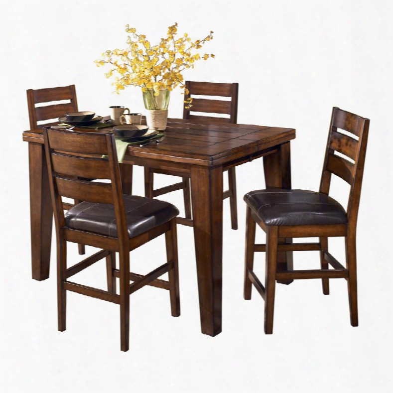 D44232124 Larchmont Butterfly Leaf Pub Table With Four Barstools Two-sided Taper Shape Legs Thick Built-up Edge And Solid Hardwoods In Dark