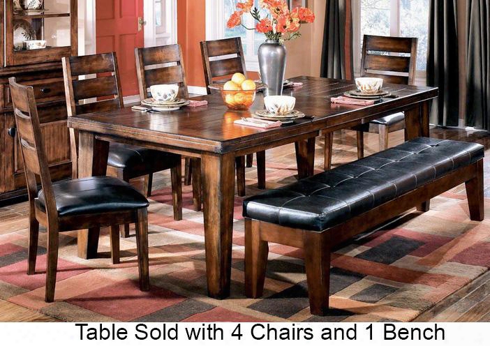 D442450109 Larchmont Extension Dining Table With Four Chairs One Bench Leaf Thick  Built-up Edge Solid Hardwoods And Two-sided Taper Shape Legs In Dark