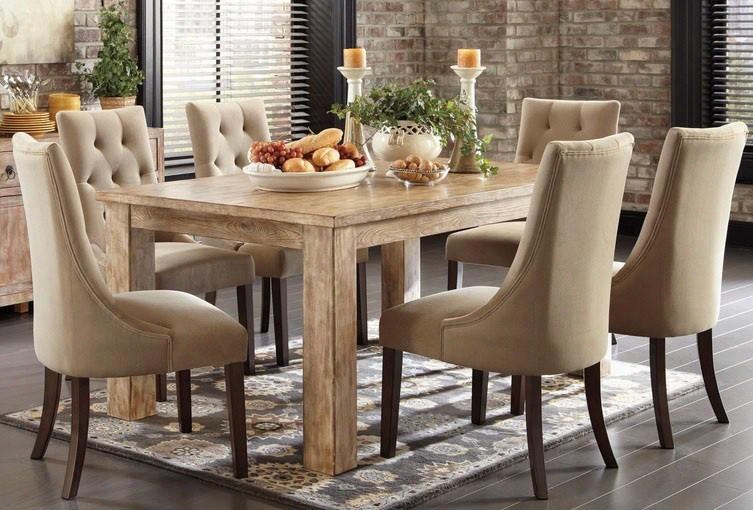 D540225202 Mestler Driftwood Rectangular Dining Room Table With Four Upholstered Side Chairs Pine Veneers And Solids In