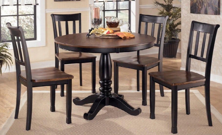 D5801502 Owingsville Round Dining Room Table With Four Side Chairs Hardwood Solids Glued And Screwed Corner Block Construction In Two