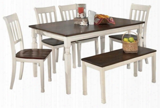 D583250200 Whitesburg Rectangular Dining Table With Glued And Four Chairs One Bench Screwed Corner Block Construction In Two