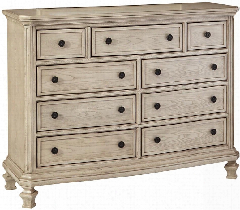 Demarlos B693-31 63" 9-drawer Dresser With Decorative Round Knobs Lined Top Drawers And Pilaster Moldings In Parchment