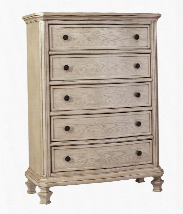 Demarlos B693-46 42" 5-drawer Chest With Decorative Round Knobs Lined Top Dr Awer And Pilaster Moldings In Parchment