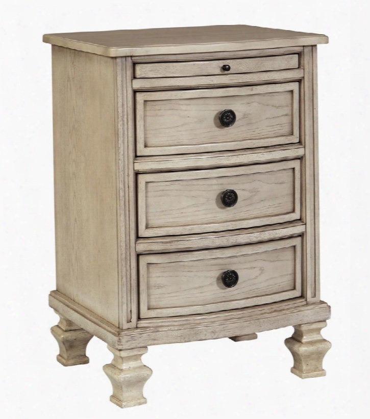 Demarlos B693-93 22" 3-drawer Night Table With Decorative Round Knobs Pull-out Tray And Pilaster Moldings In Parchment