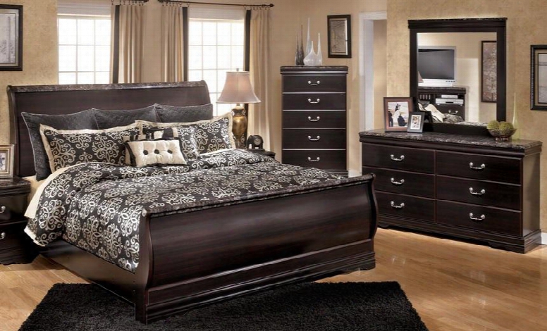 Esmarelda King Bedroom Set With Sleigh Bed Dresser Mirror And Chest In Dark