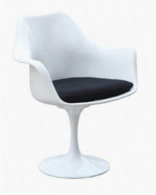 Fmi1133-white/black Flower Arm Accent Chair Wit Black Cushion In