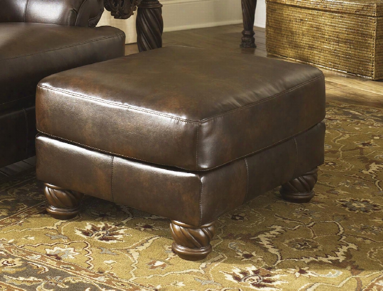 Freaco Collection 6310013 31" Accent Ottoman With Durablend Upholstery Stitched Detailing Carved Wooden Feet And Traditional Style In