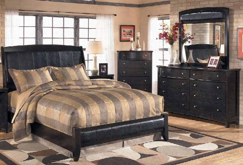 Harmony 4-piece Bedroom Set With King Size Sleigh Bed Dresser Mirror And Chest In Dark