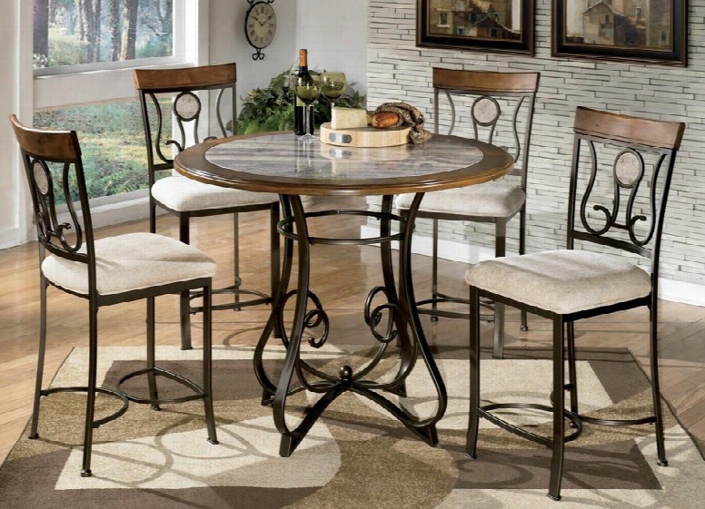 Hopstand D31412413 5-piece Dining Room Set With 4 Upholstered Barstools And Counter Height Table In Medium