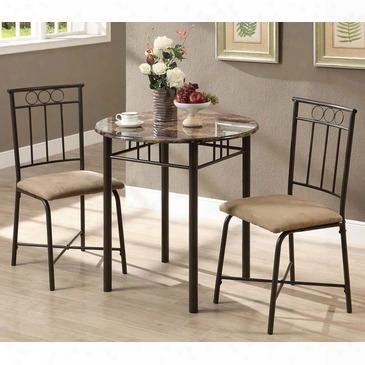 I 3045 Dining Set - 3pcs Set / Cappuccino Marble / Bronze