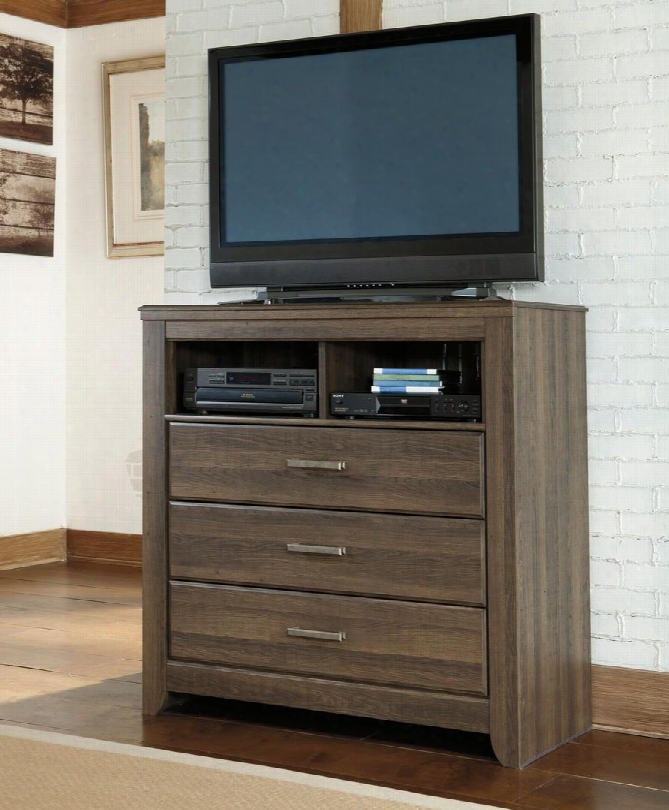 Juararo B251-39 Media Chest With 2 Open Compartments 3 Drawers Replicated Oak Grain Details And Pewter-tone Handles In Dark