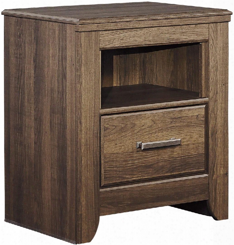 Juararo B251-91 24" 1-drawer Nightstand With Open Shelf Replicated Oak Grain Details And Pewter-tone Handles In Dark