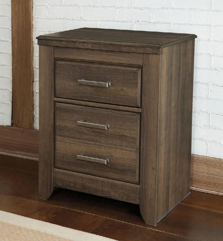 Jauraro B251-92 24" 2-drawer Nightstand With Replicated Oak Grain Details And Pewter-tone Handles In Dark